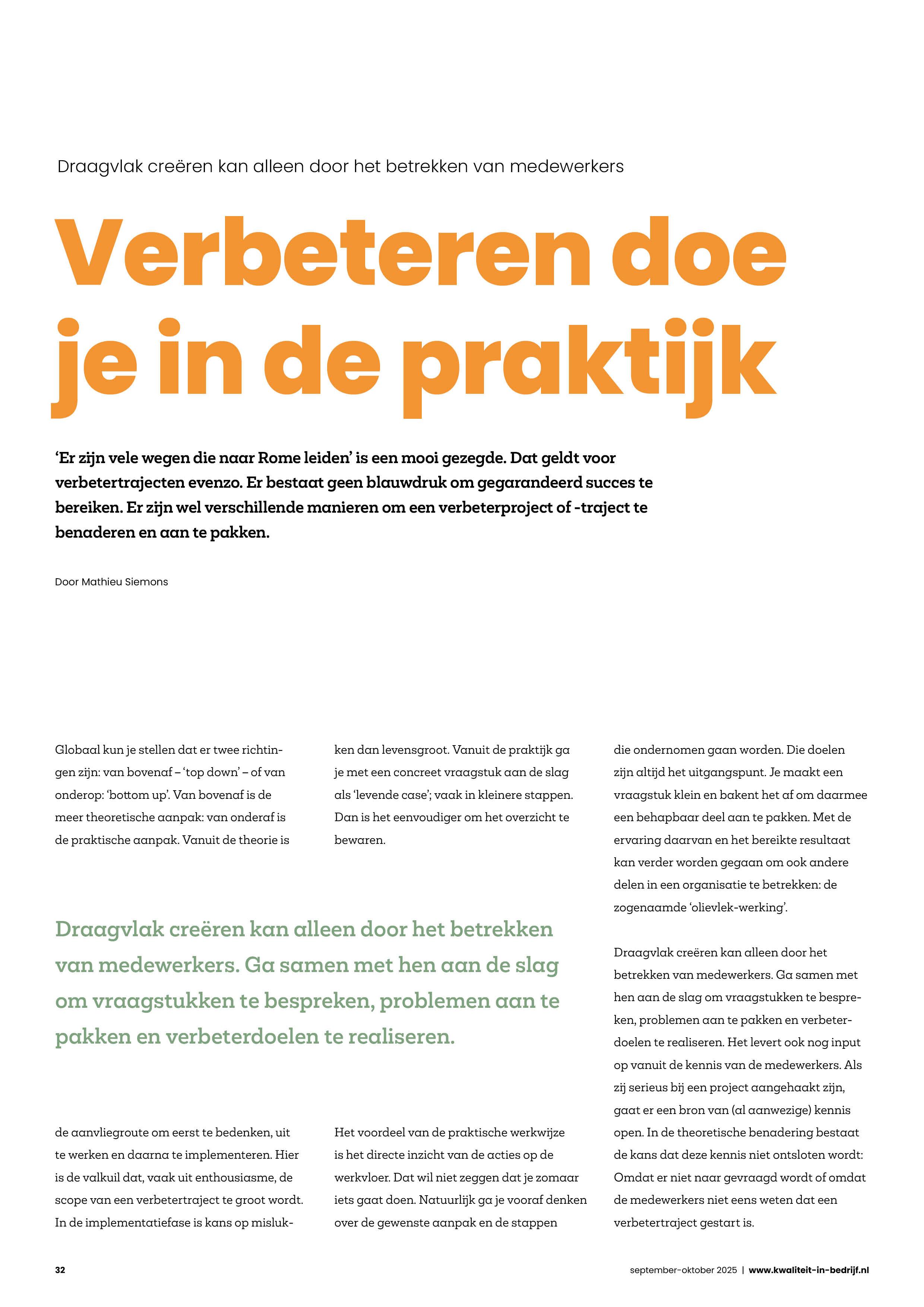 Verbeteren doe je in de praktijk